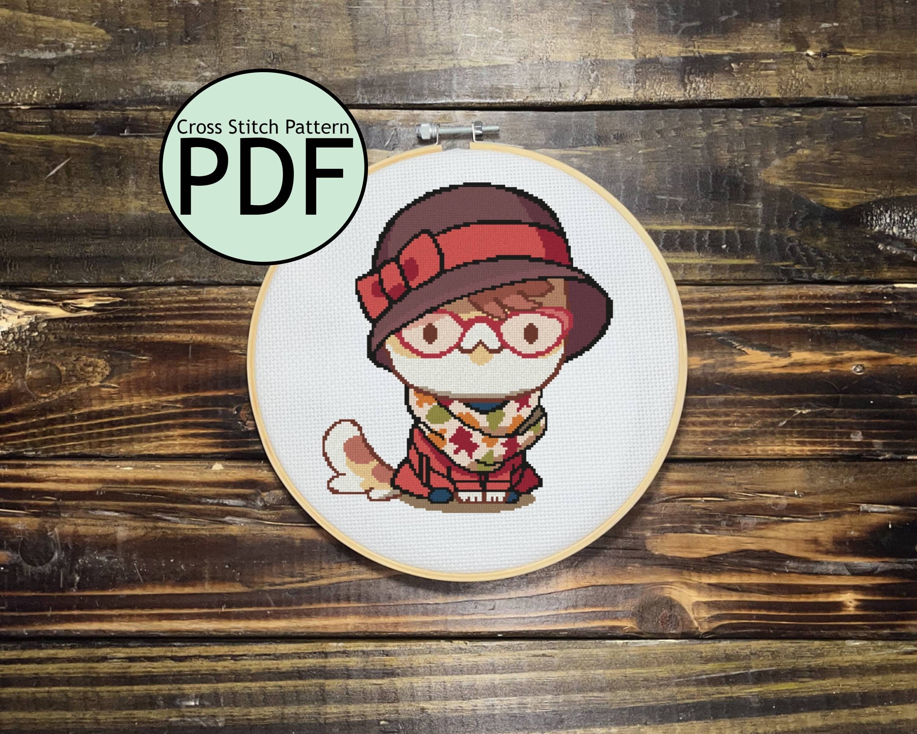 Cat with Leaf Scarf Cross Stitch Pattern