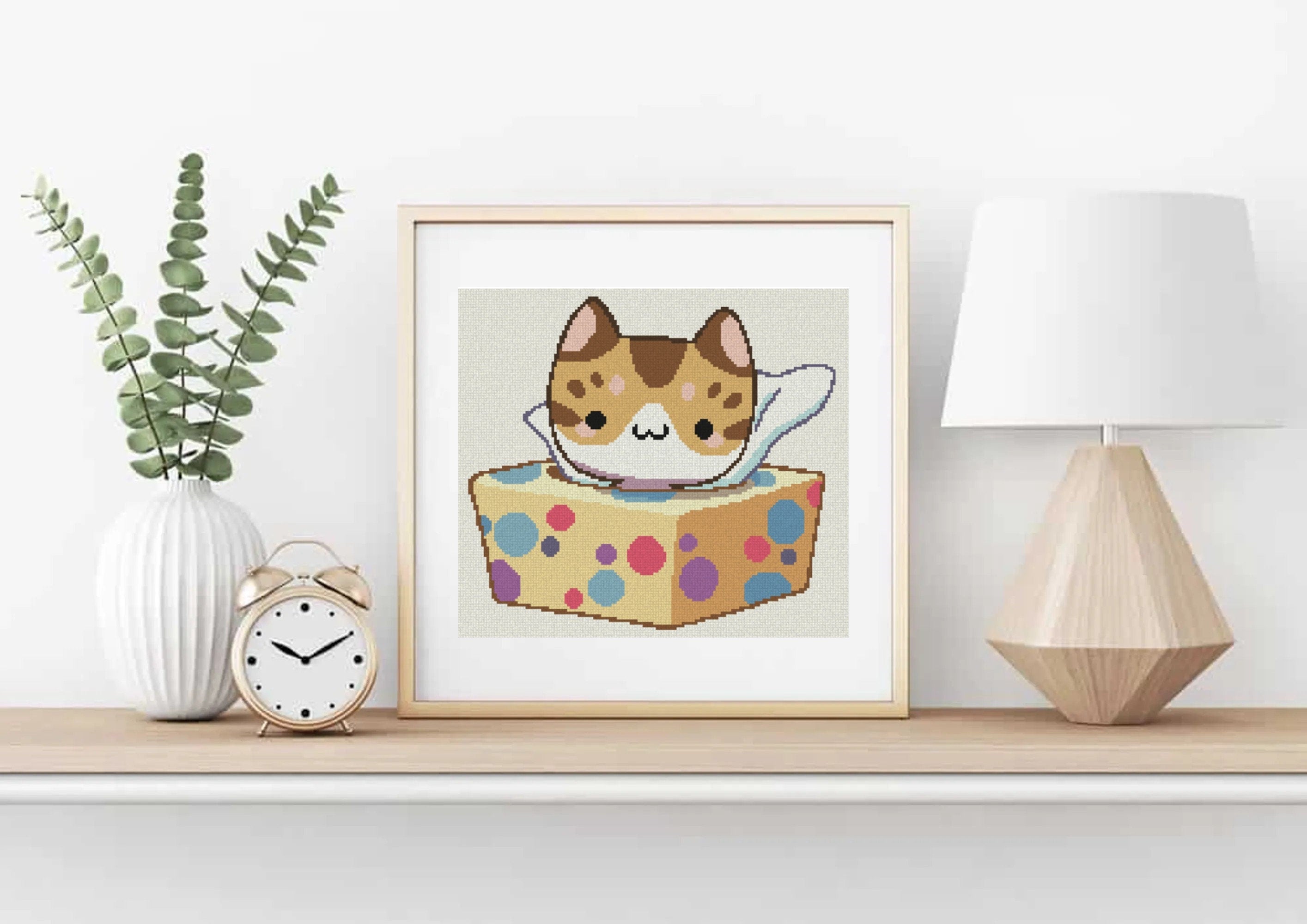 Cat in Tissue Box Cross Stitch Pattern
