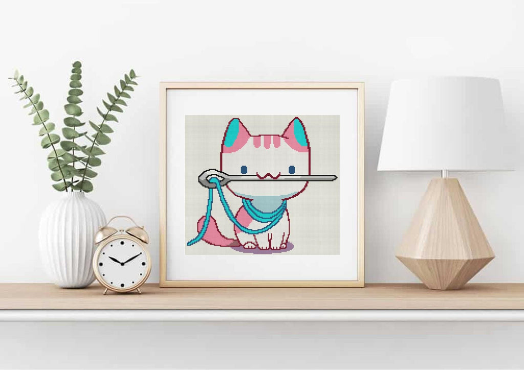 Needle and Thread Cat Cross Stitch Pattern