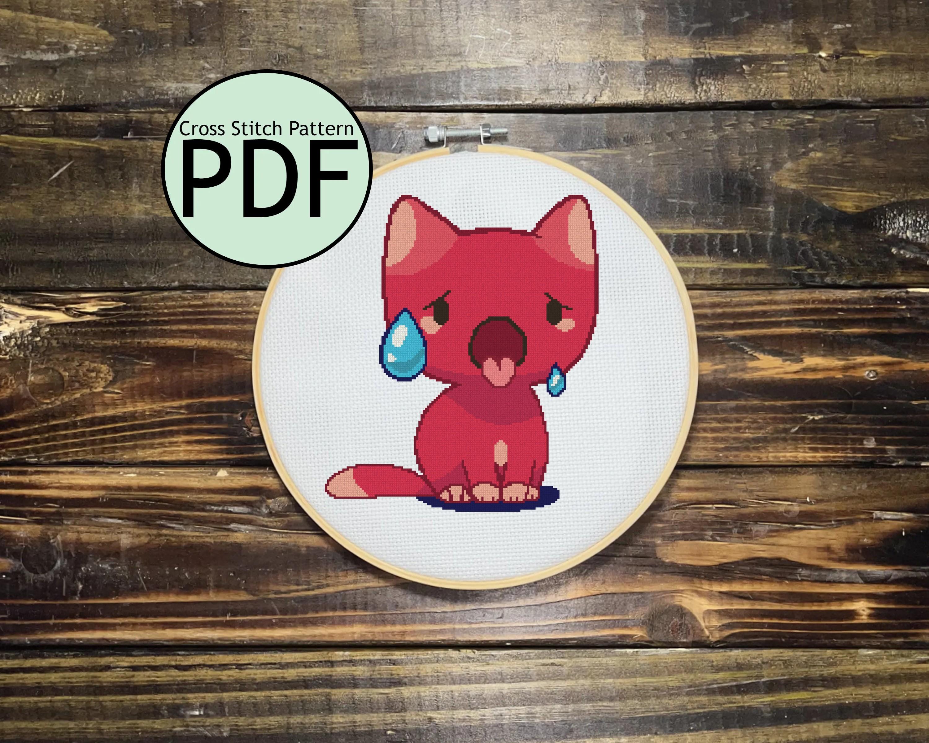 Hot Emoji Cat Cross Stitch