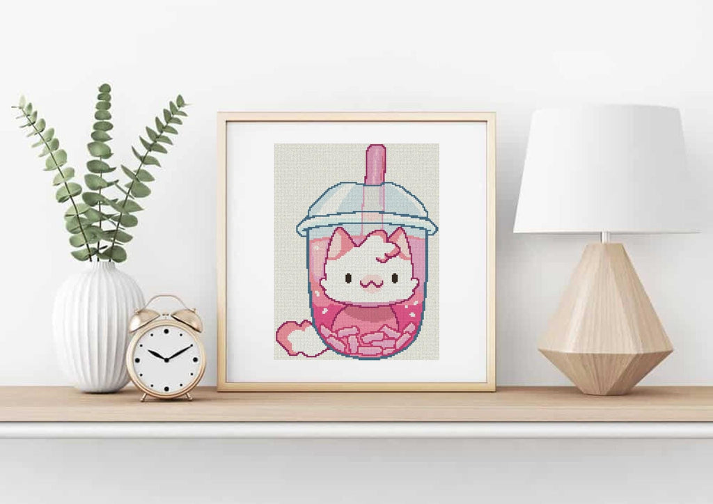 Berry Soda Cat Cross Stitch Pattern