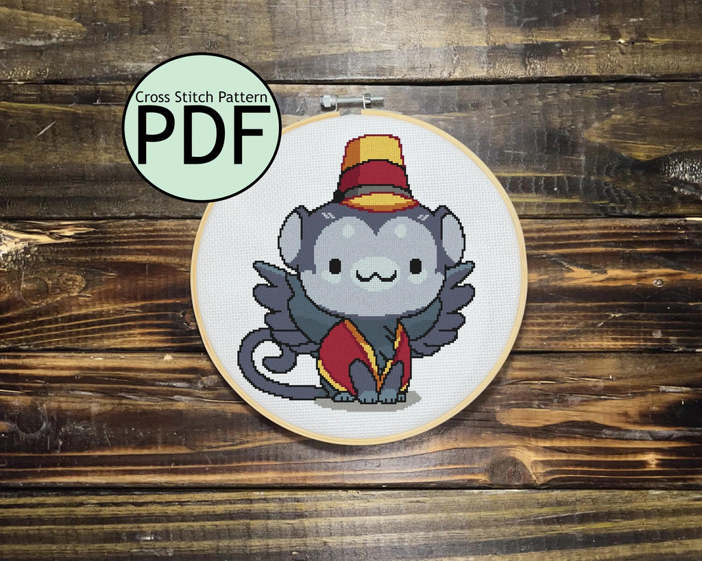 Flying Monkey Cat Cross Stitch Pattern