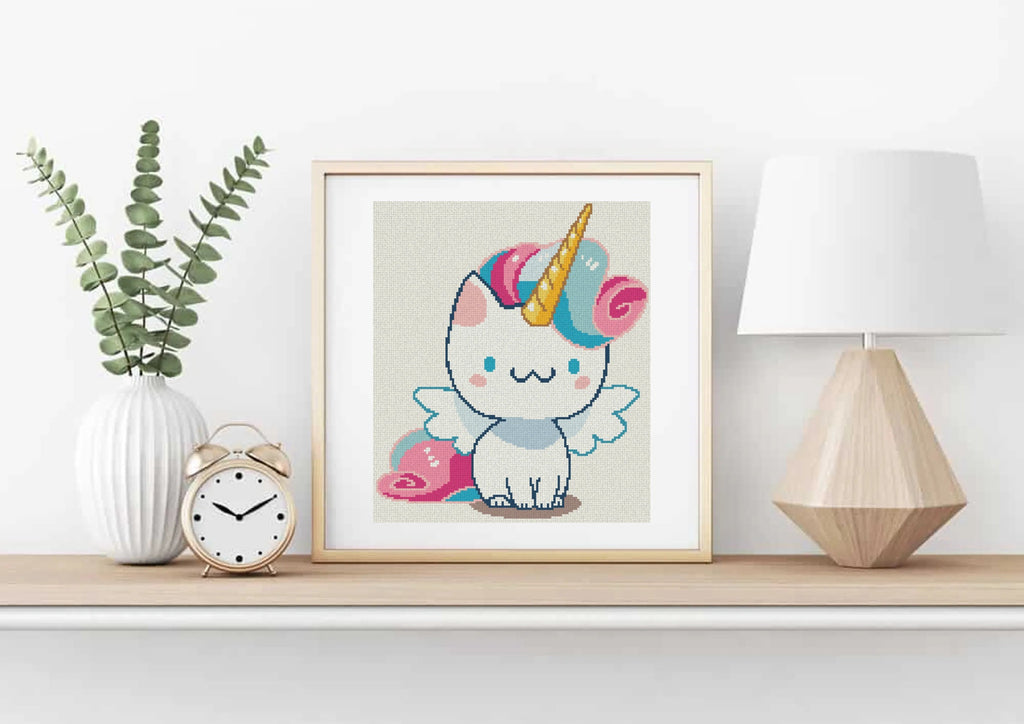 Flying Unicorn Cat Cross Stitch Pattern