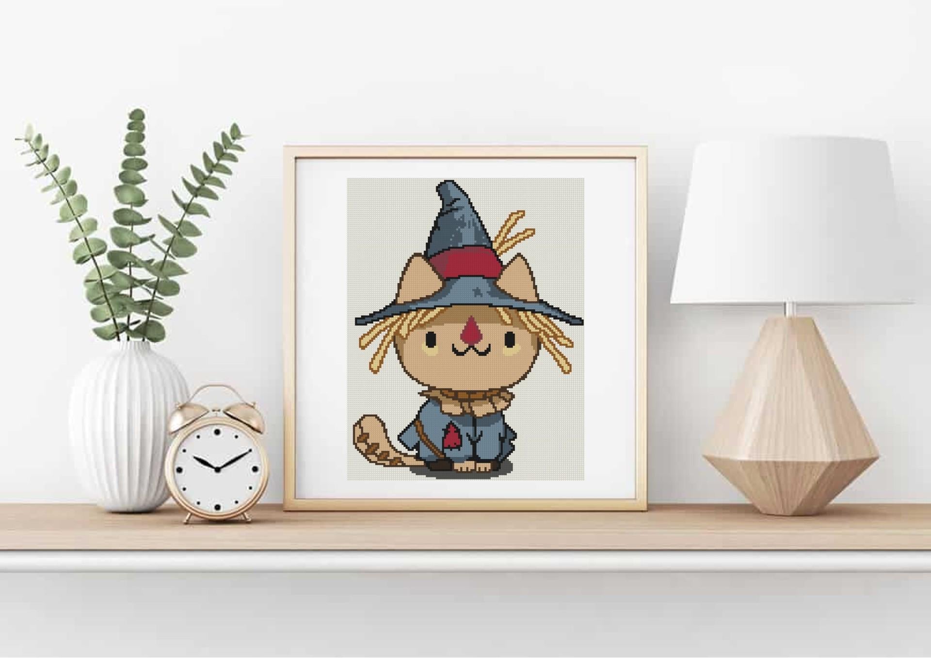 Scarecrow Cat Cross Stitch Pattern