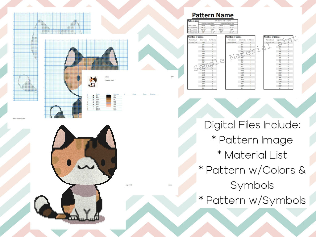 Fancy White Cat Cross Stitch Pattern