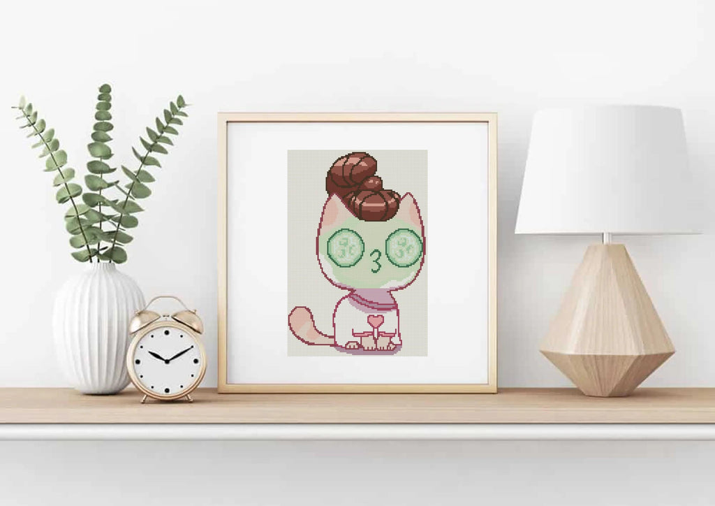 Spa Day Cat Cross Stitch Pattern