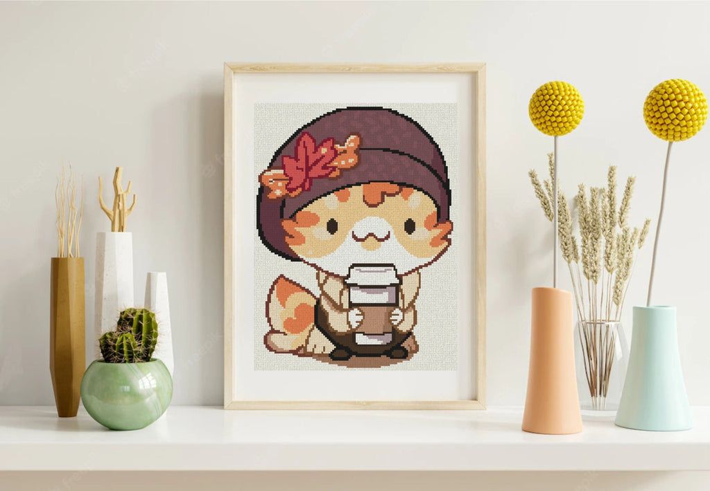 Pumpkin Spice Latte Cat Cross Stitch Pattern