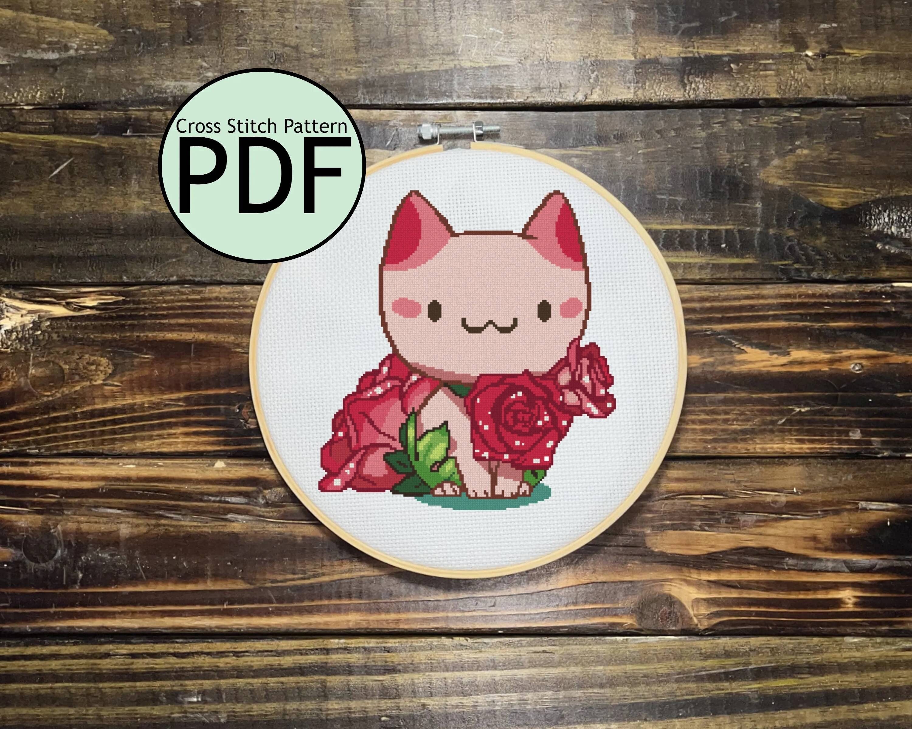 Rose Cat Cross Stitch Pattern