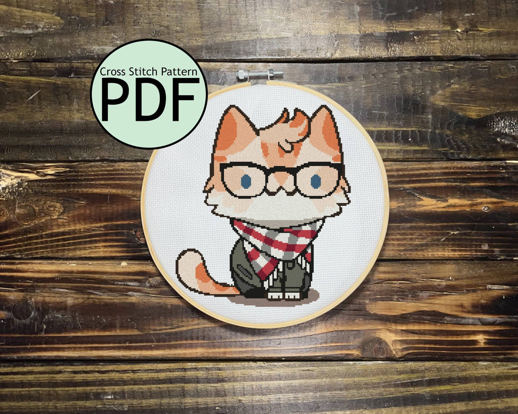 Fall Boy Cat Cross Stitch Pattern