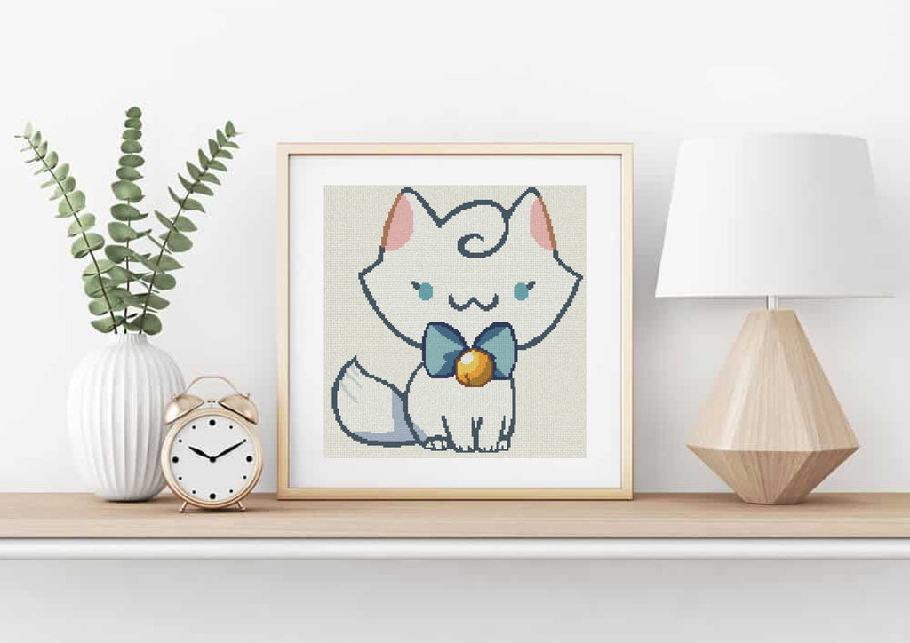 Fancy White Cat Cross Stitch Pattern