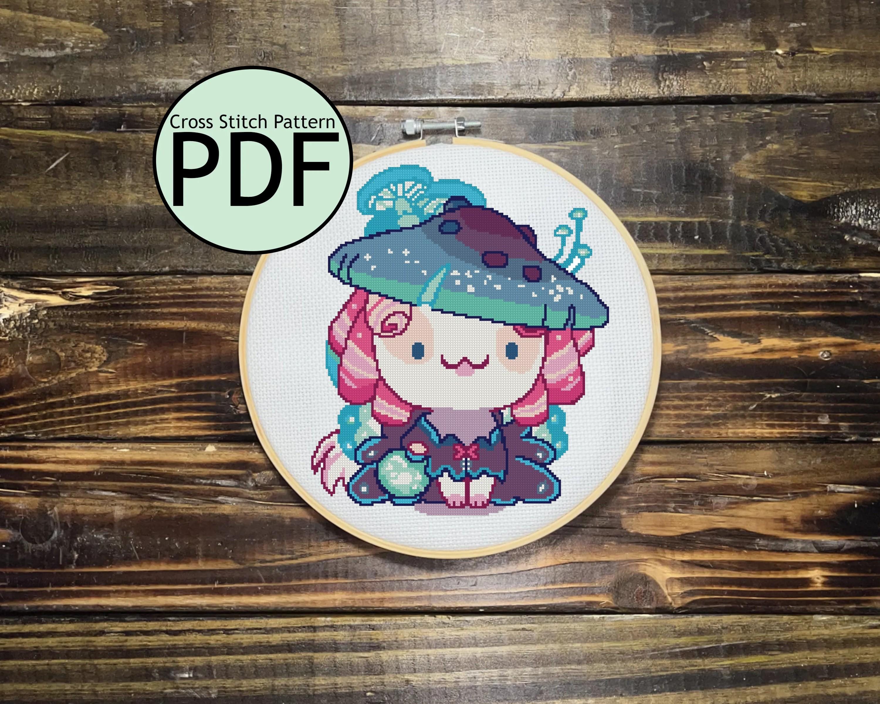 Mushroom Fairy Cat Cross Stitch Pattern