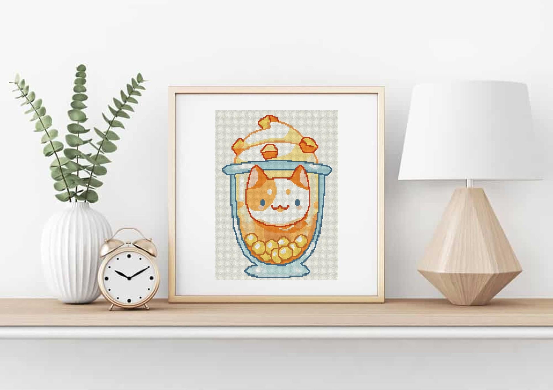 Mango Slushie Cat Cross Stitch Pattern