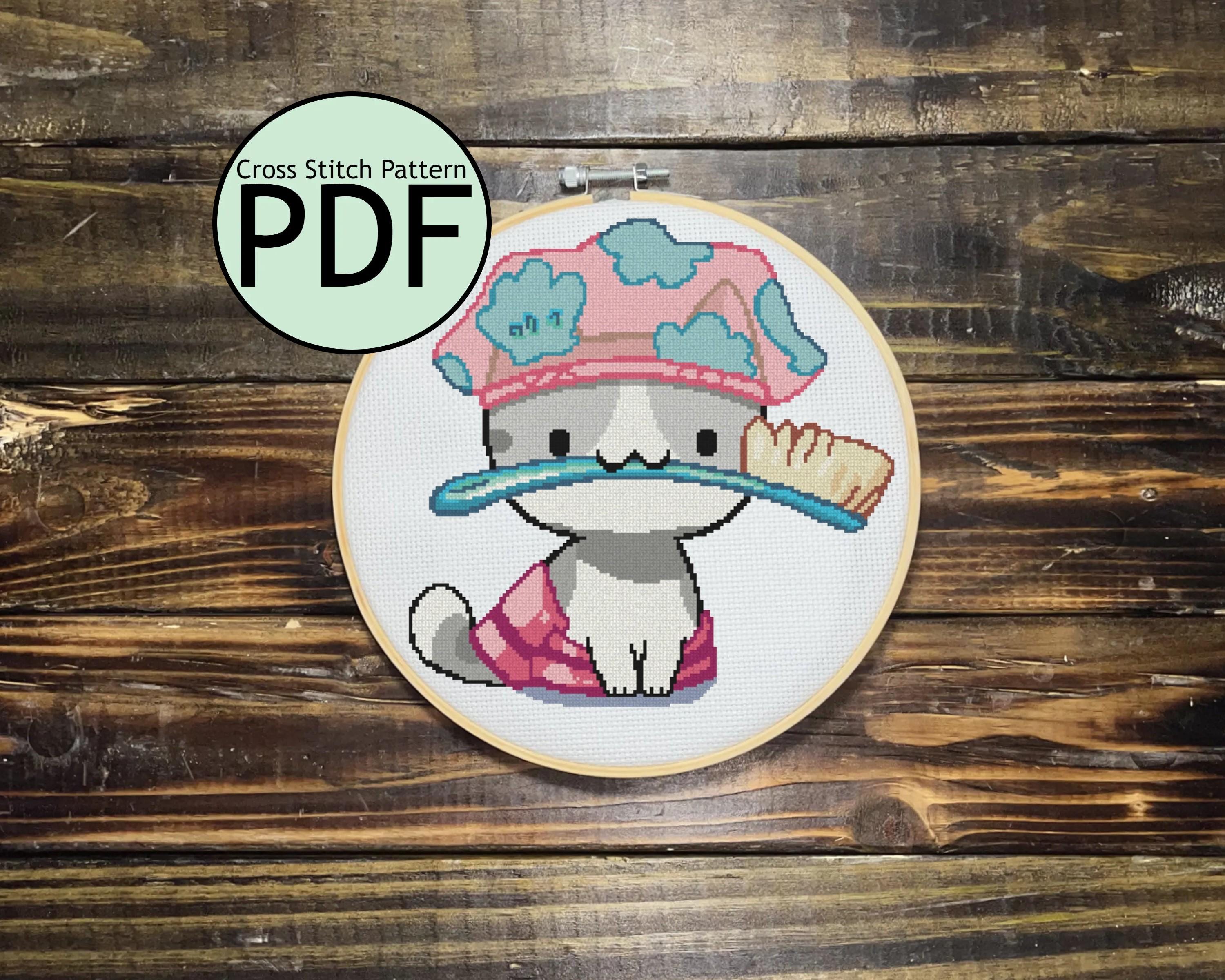 Cat with Shower Cap Cross Stitch Pattern