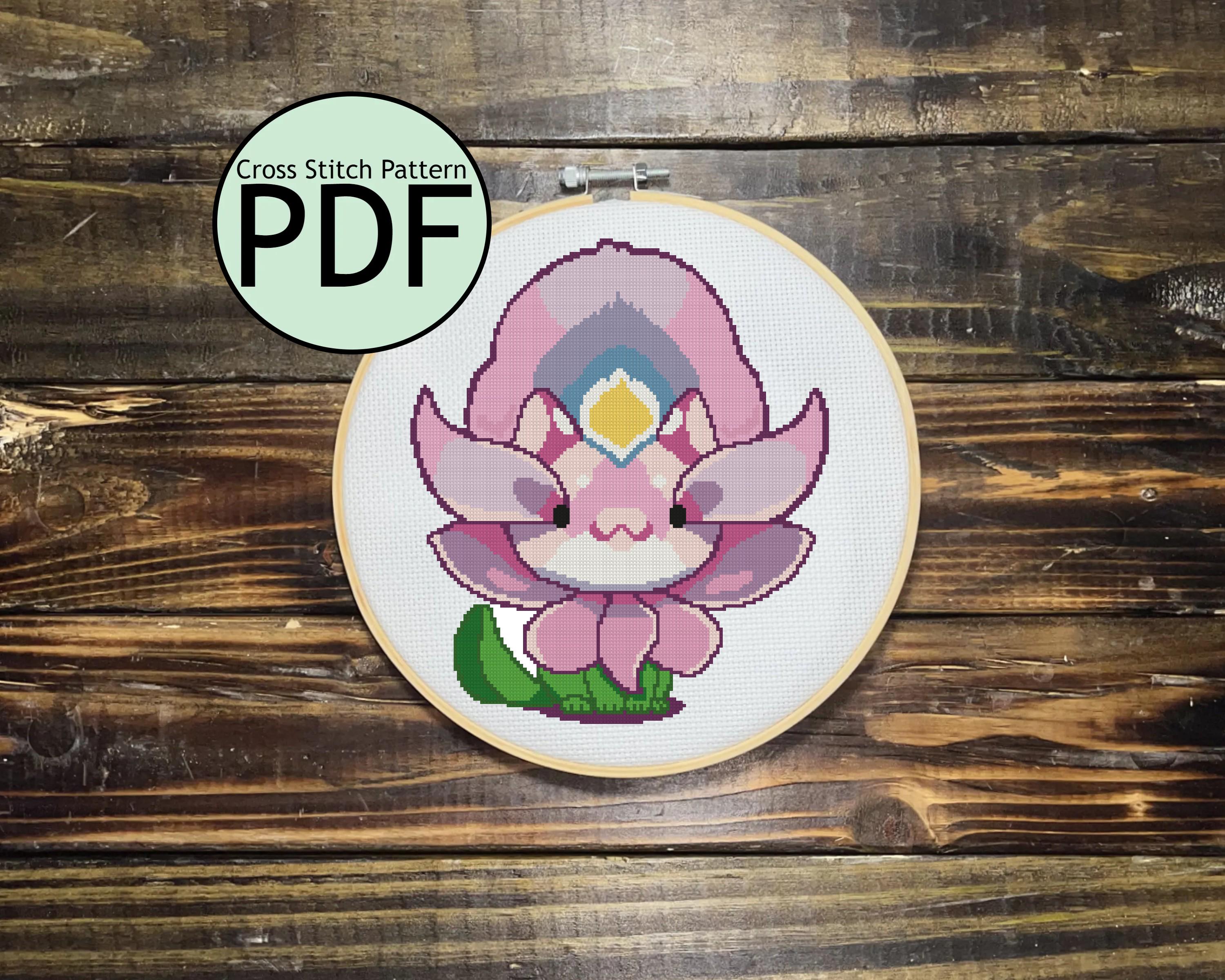 Water Hyacinth Cat Cross Stitch