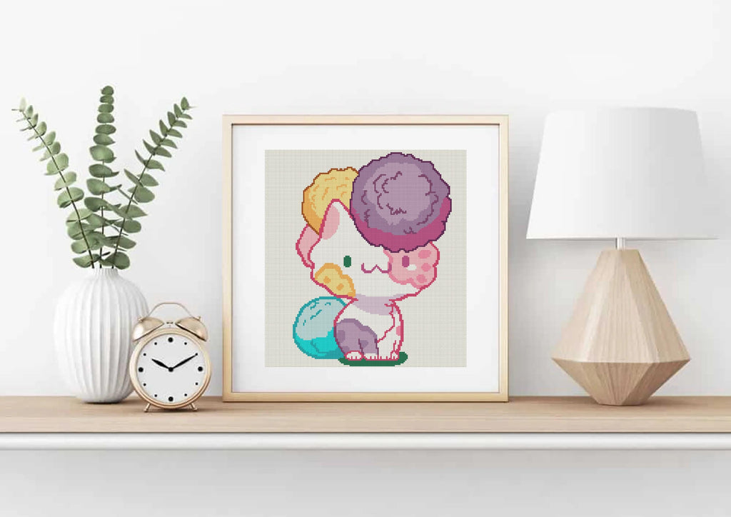 Pom Pom Cat Cross Stitch