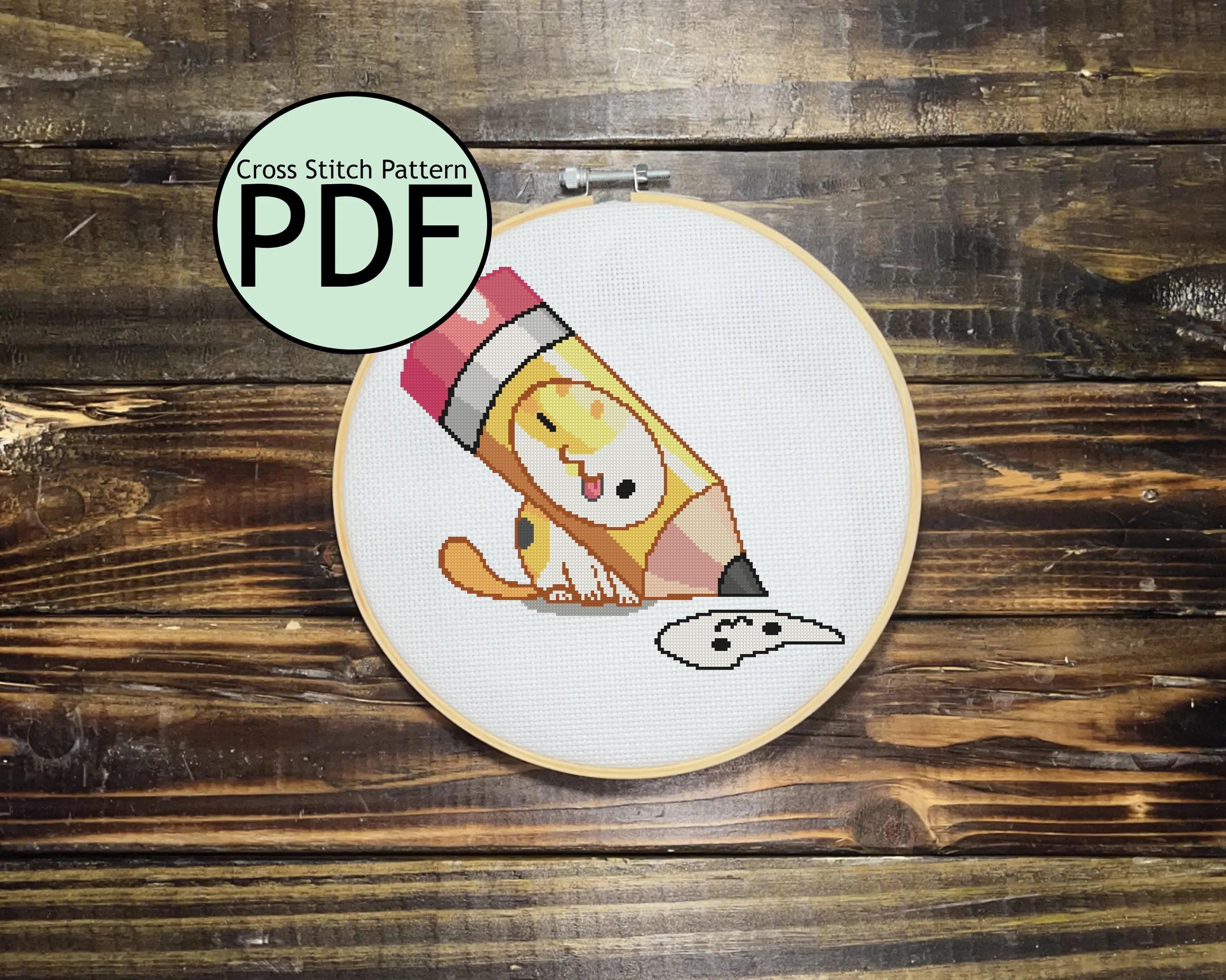 Pencil Cat Cross Stitch Pattern