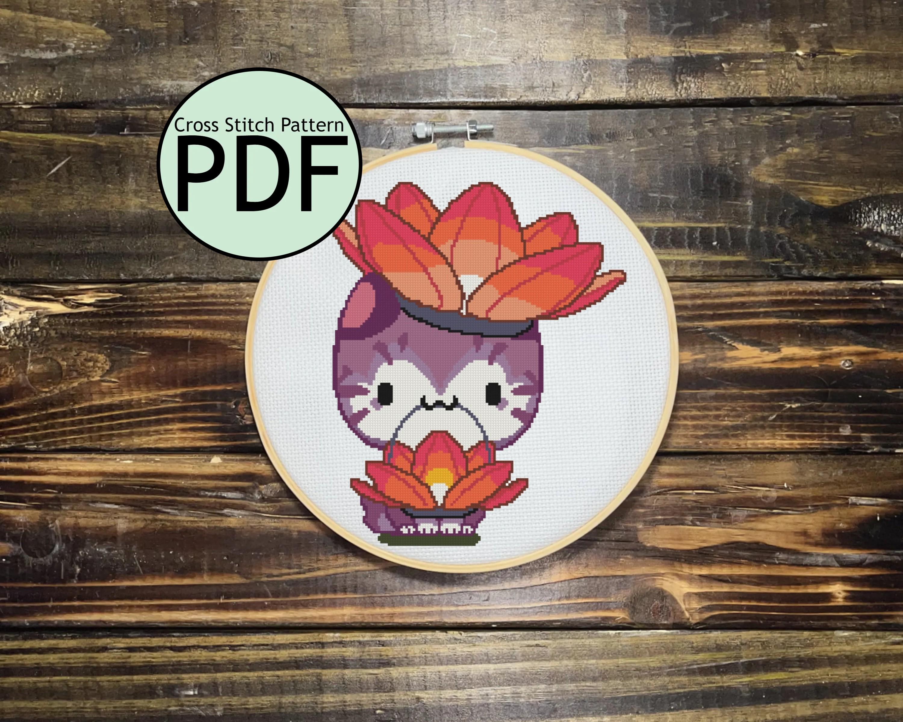 Cat with Flower Lantern Cross Stitch Pattern