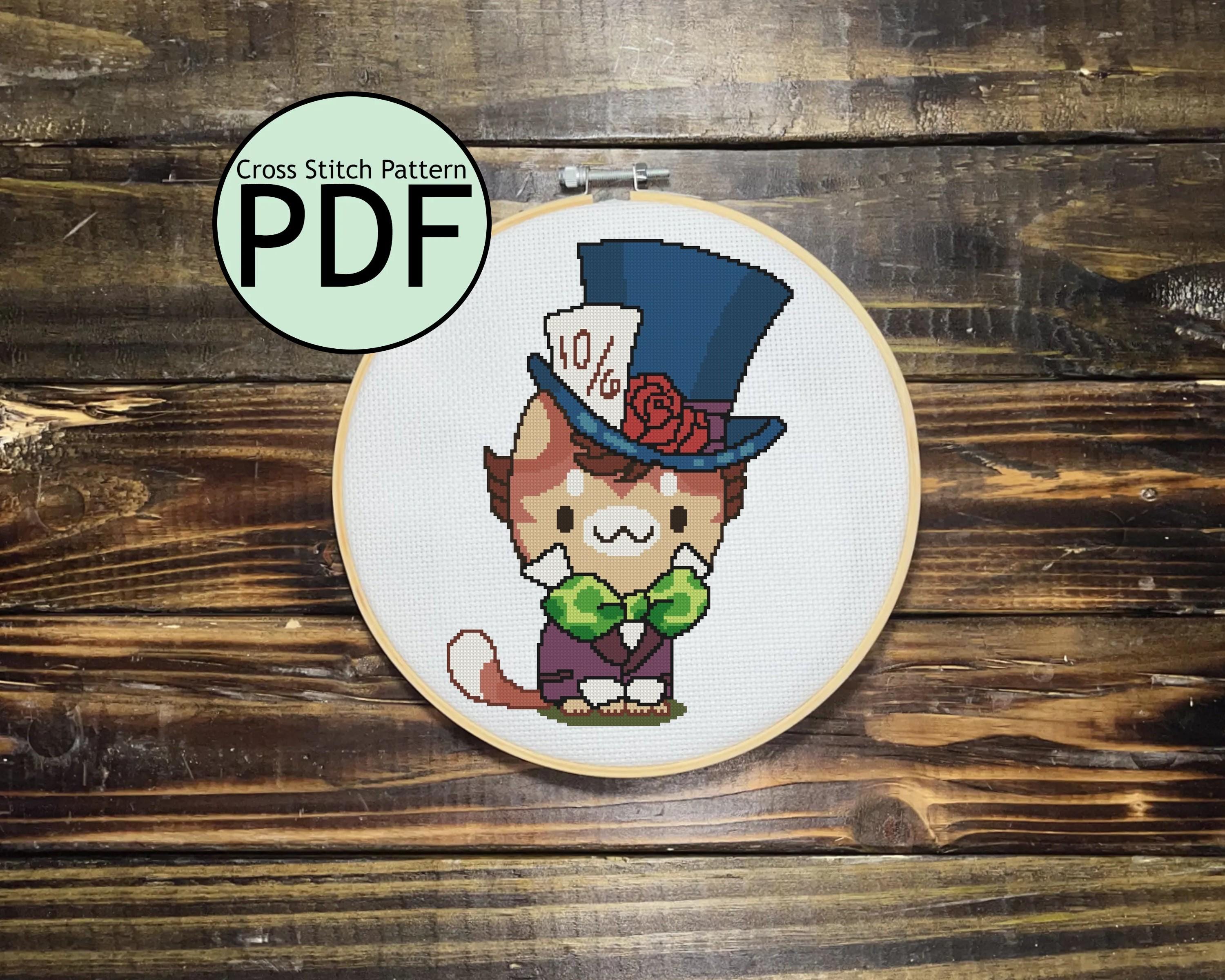 Mad Hatter Cat Cross Stitch Pattern