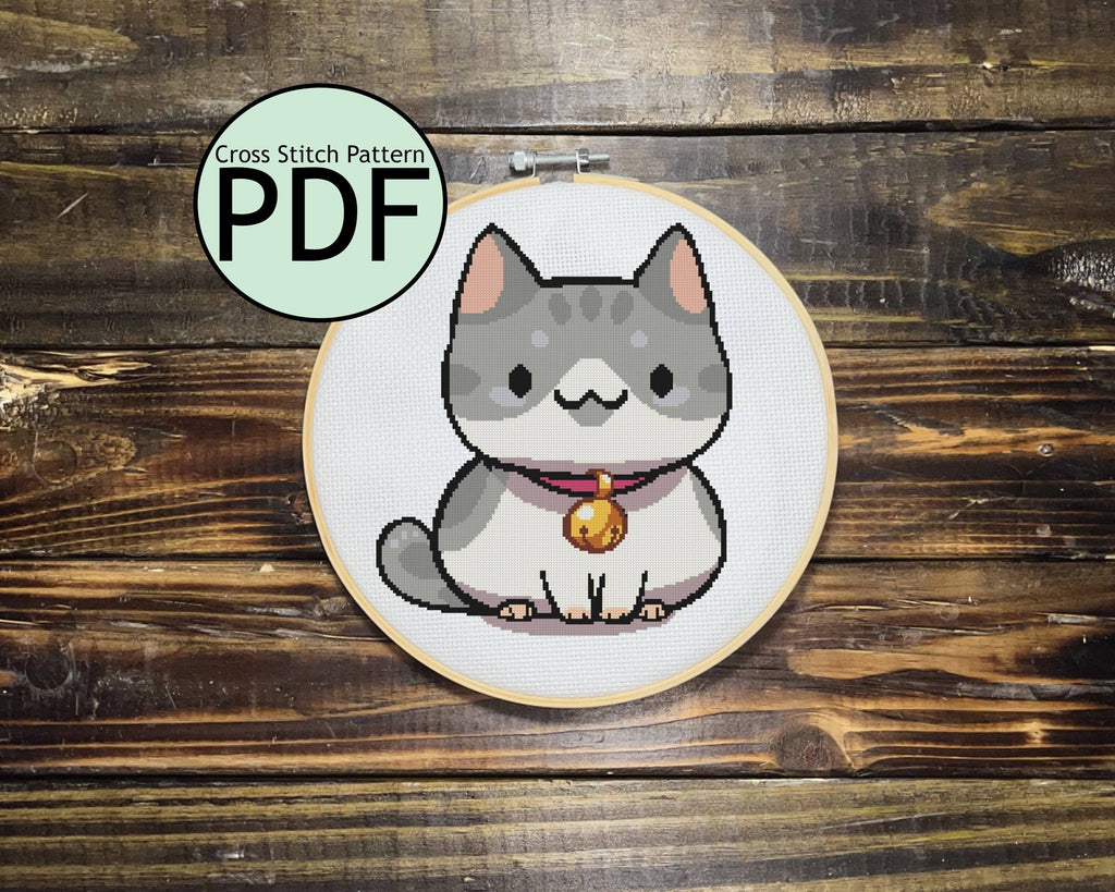 Fat Grey Cat Cross Stitch Pattern
