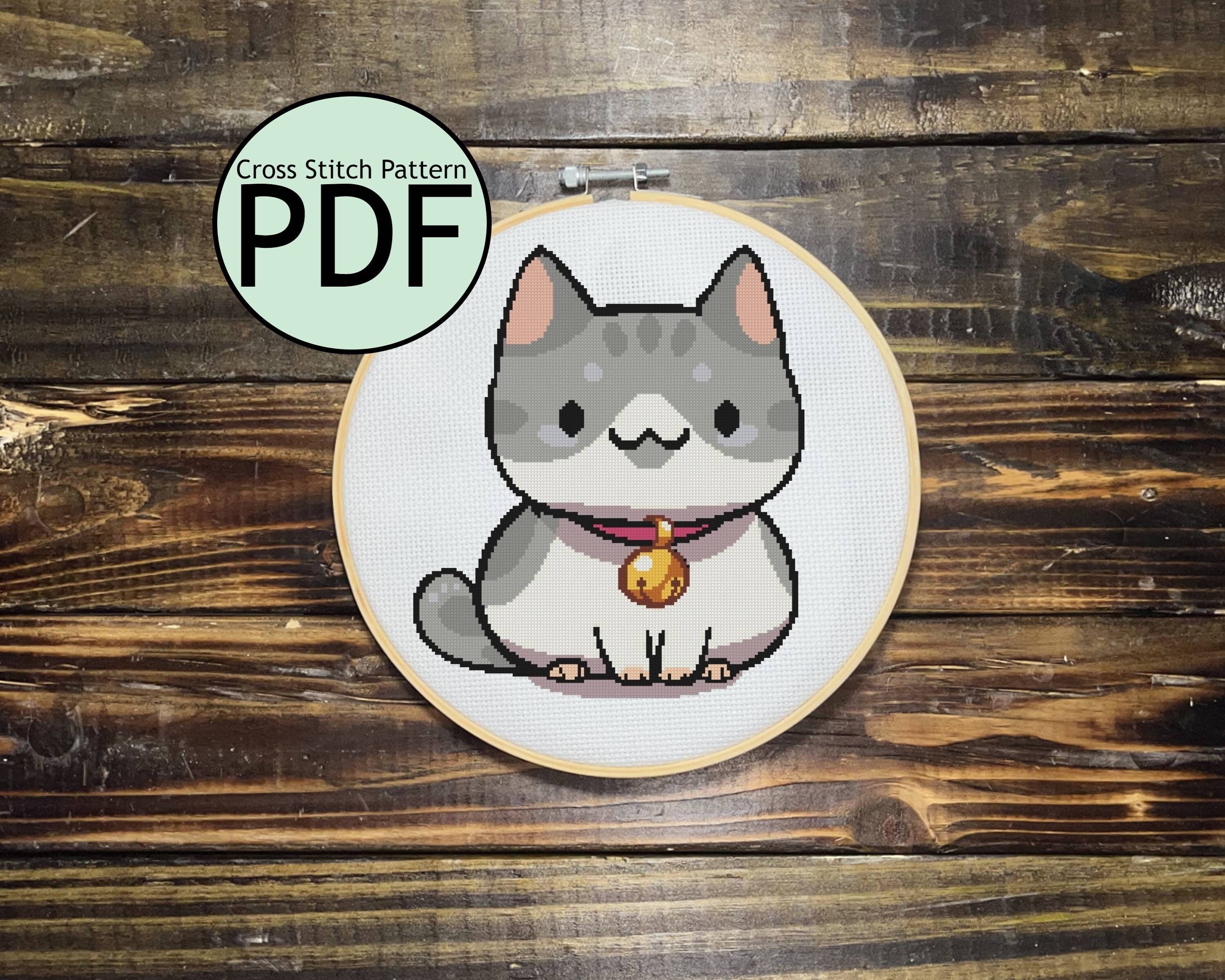 Fat Grey Cat Cross Stitch Pattern