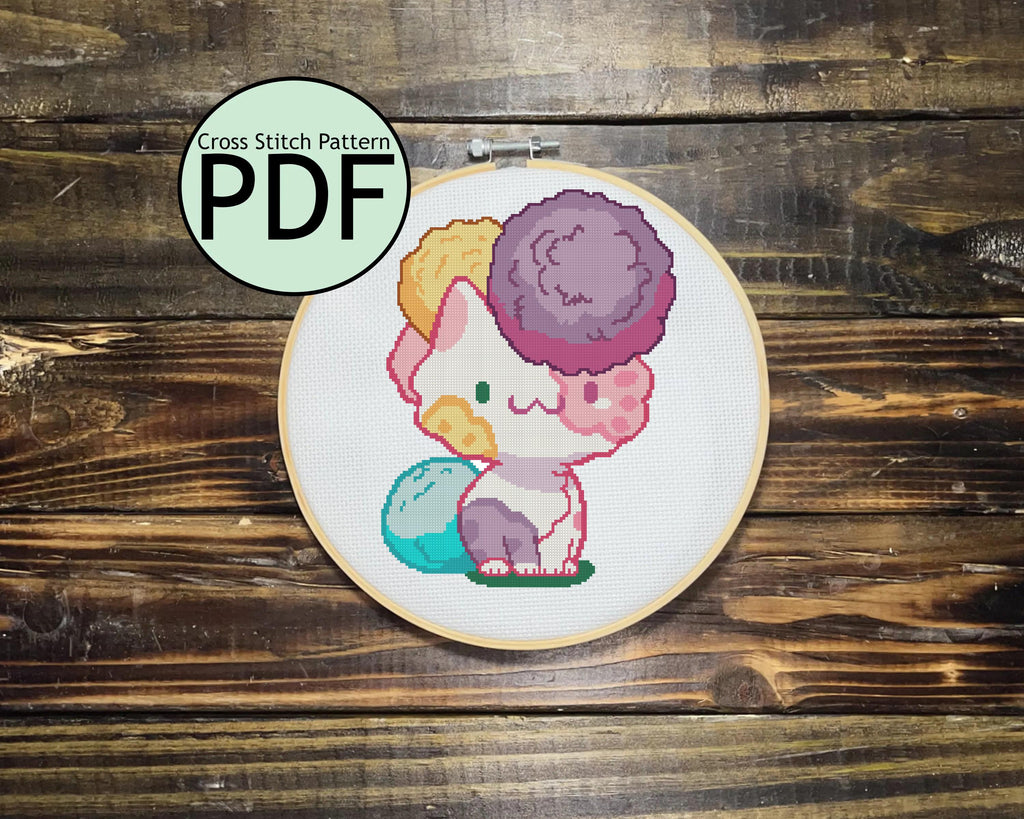 Pom Pom Cat Cross Stitch