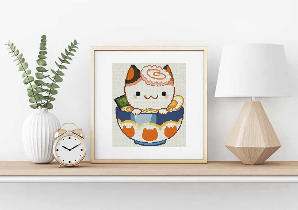 Ramen Bowl Cat Cross Stitch Pattern