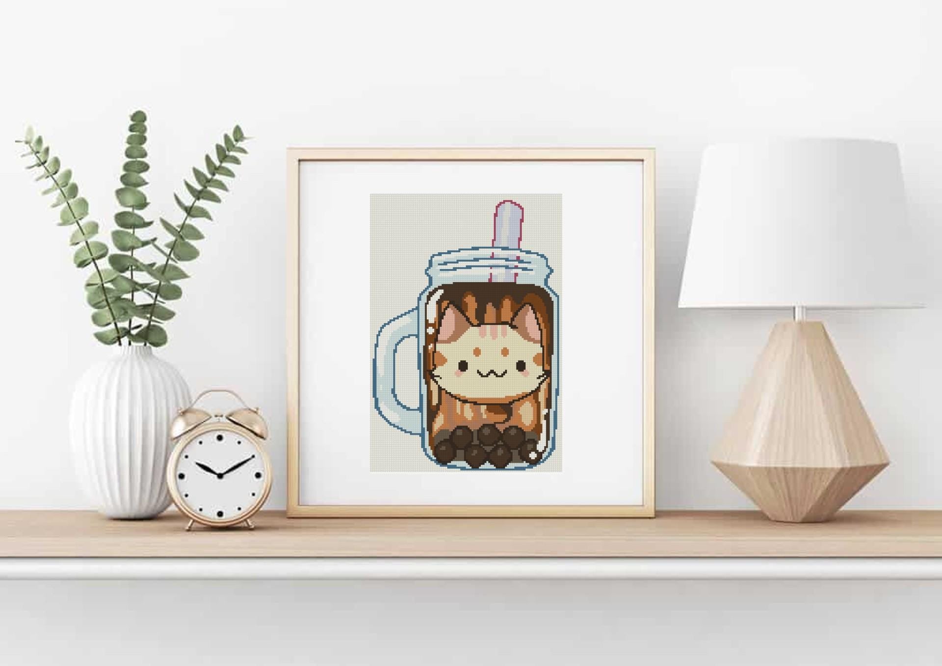 Brown Sugar Boba Cat Cross Stitch Pattern