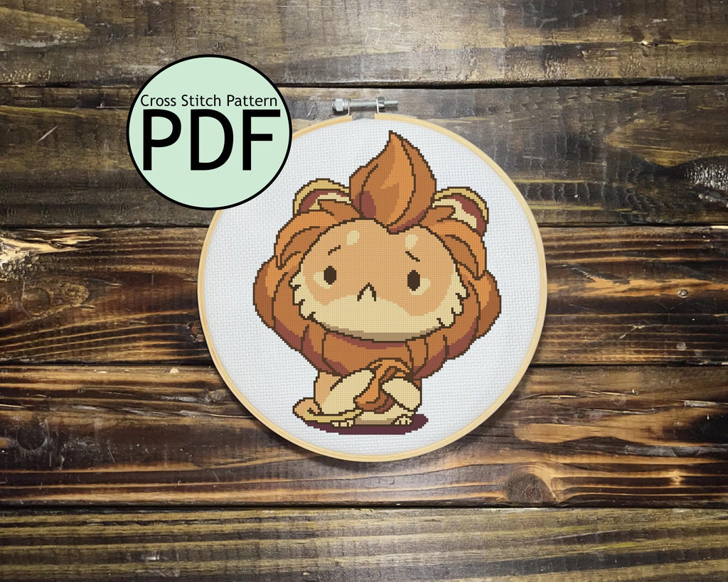 Cowardly Lion Cat Cross Stitch Pattern