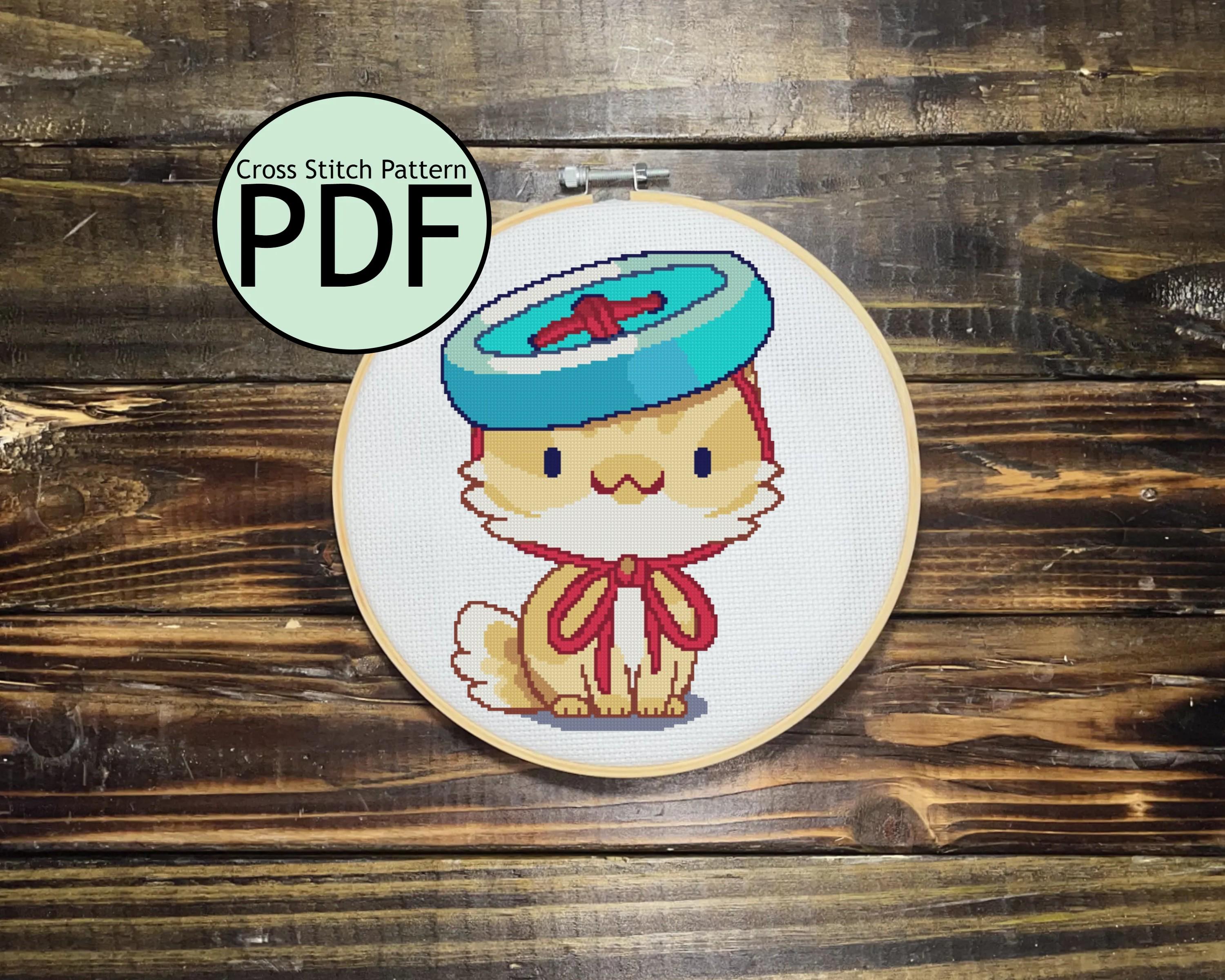 Cat with Button on Head Cross Stitch Pattern