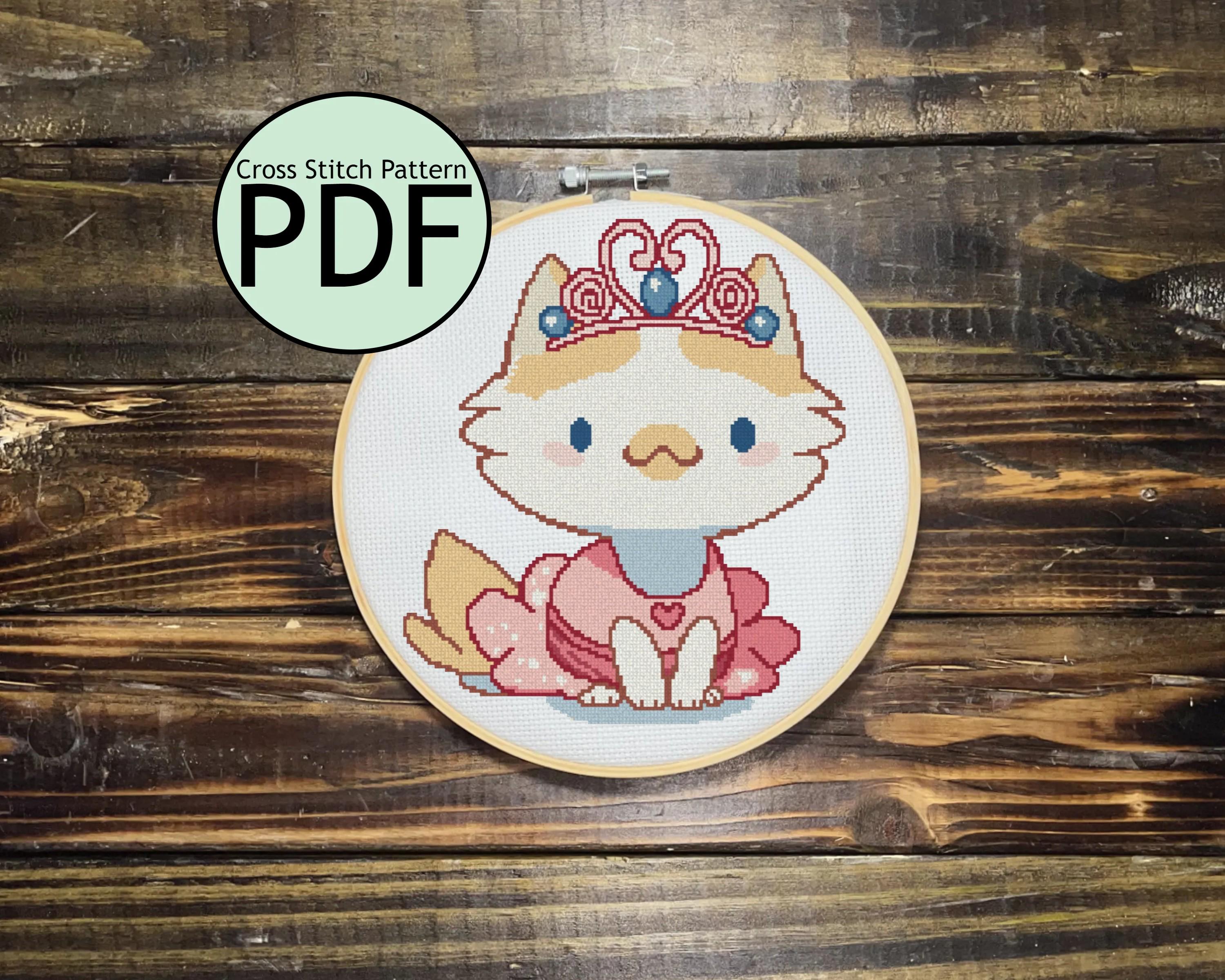 Princess Dress-Up Cat Cross Stitch Pattern