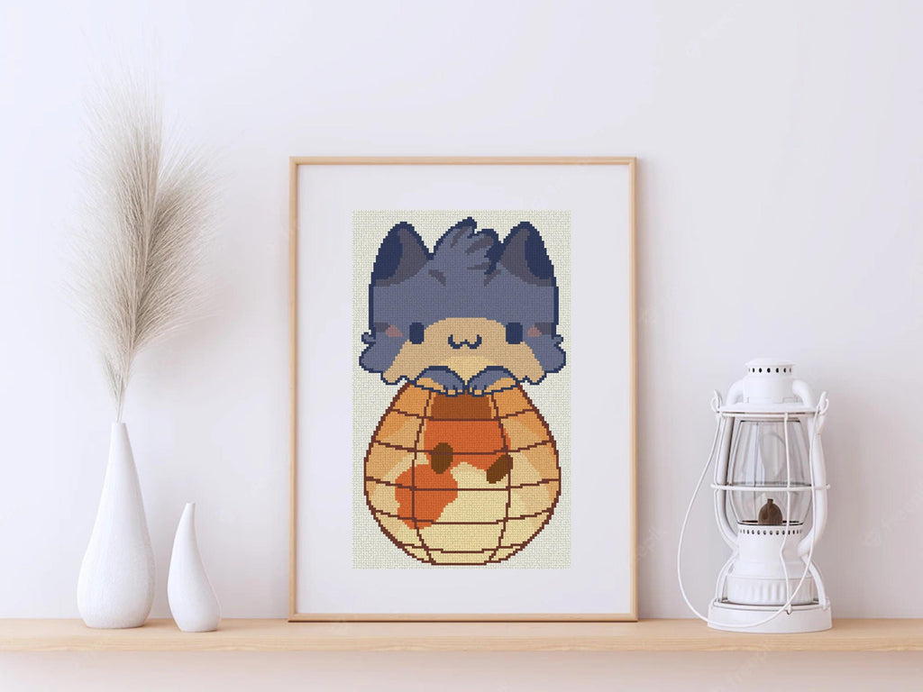 Cat in Lantern Cross Stitch Pattern