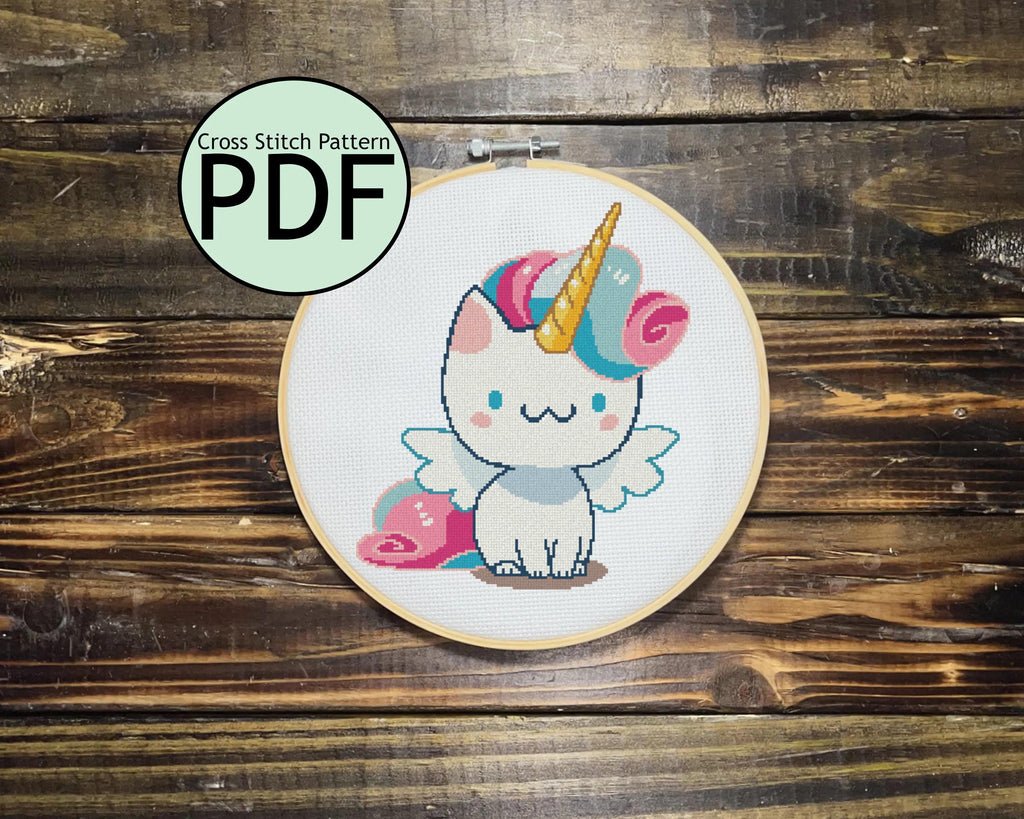 Flying Unicorn Cat Cross Stitch Pattern