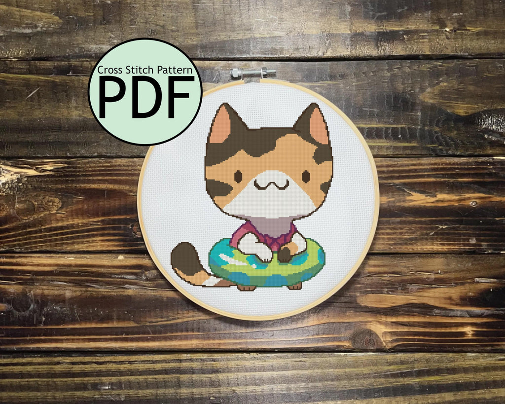 Cat with Floaty Cross Stitch Pattern