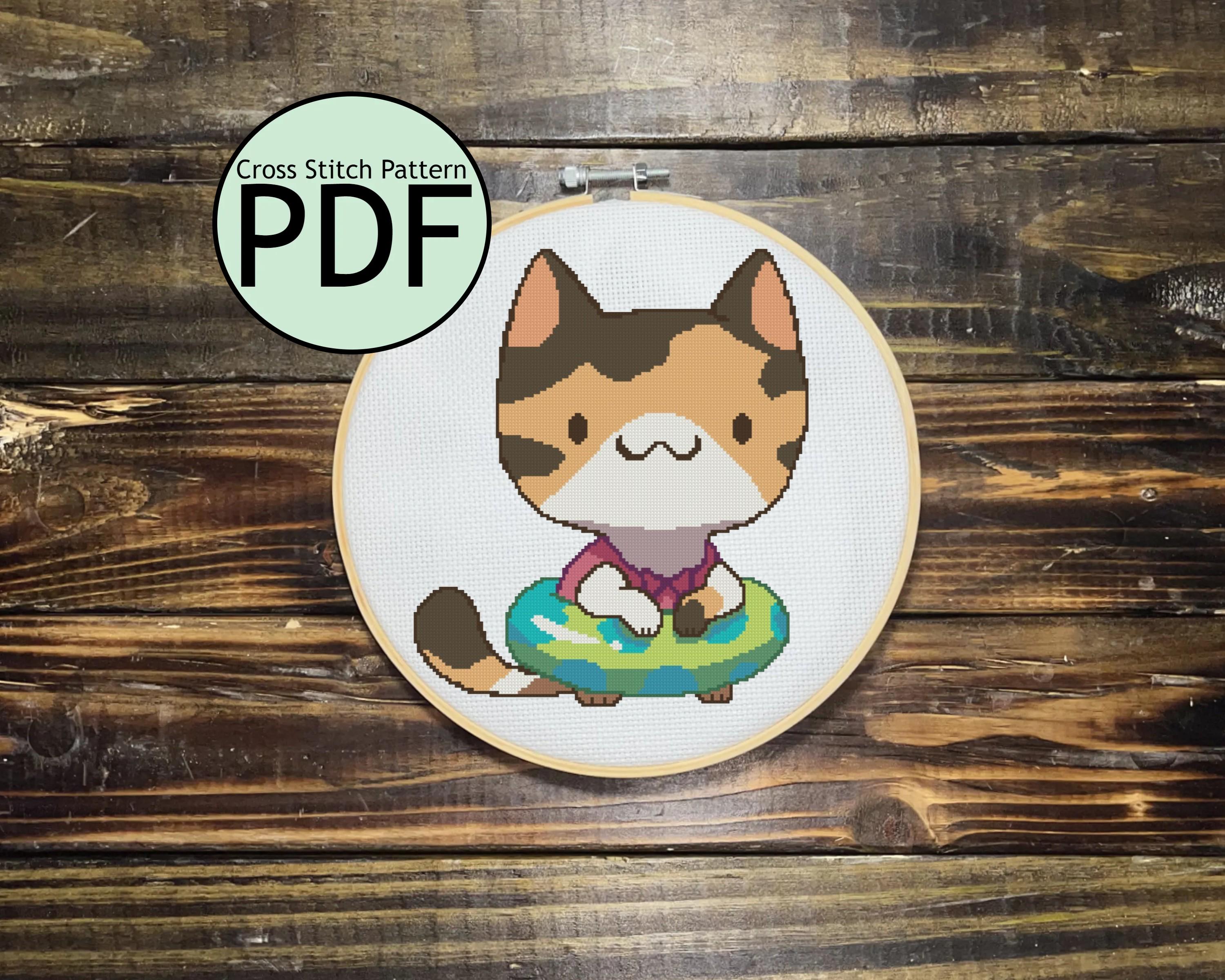 Cat with Floaty Cross Stitch Pattern