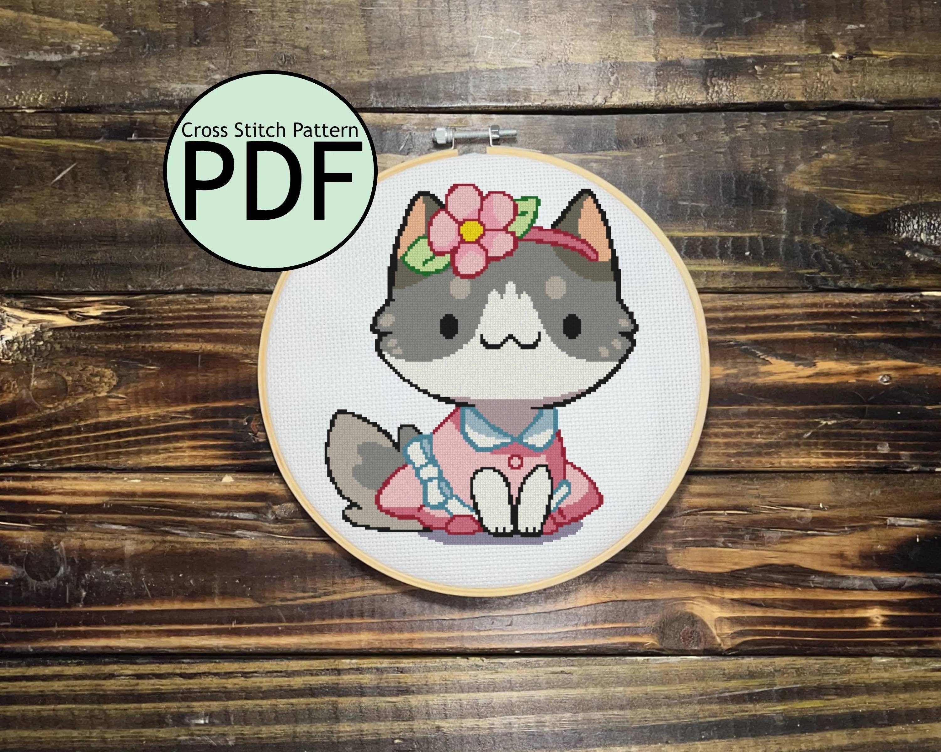 Cat with Flower Headband Cross Stitch Pattern