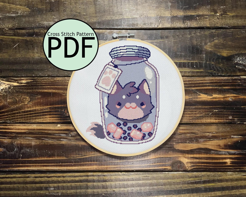 Taro Boba Cat Cross Stitch Pattern