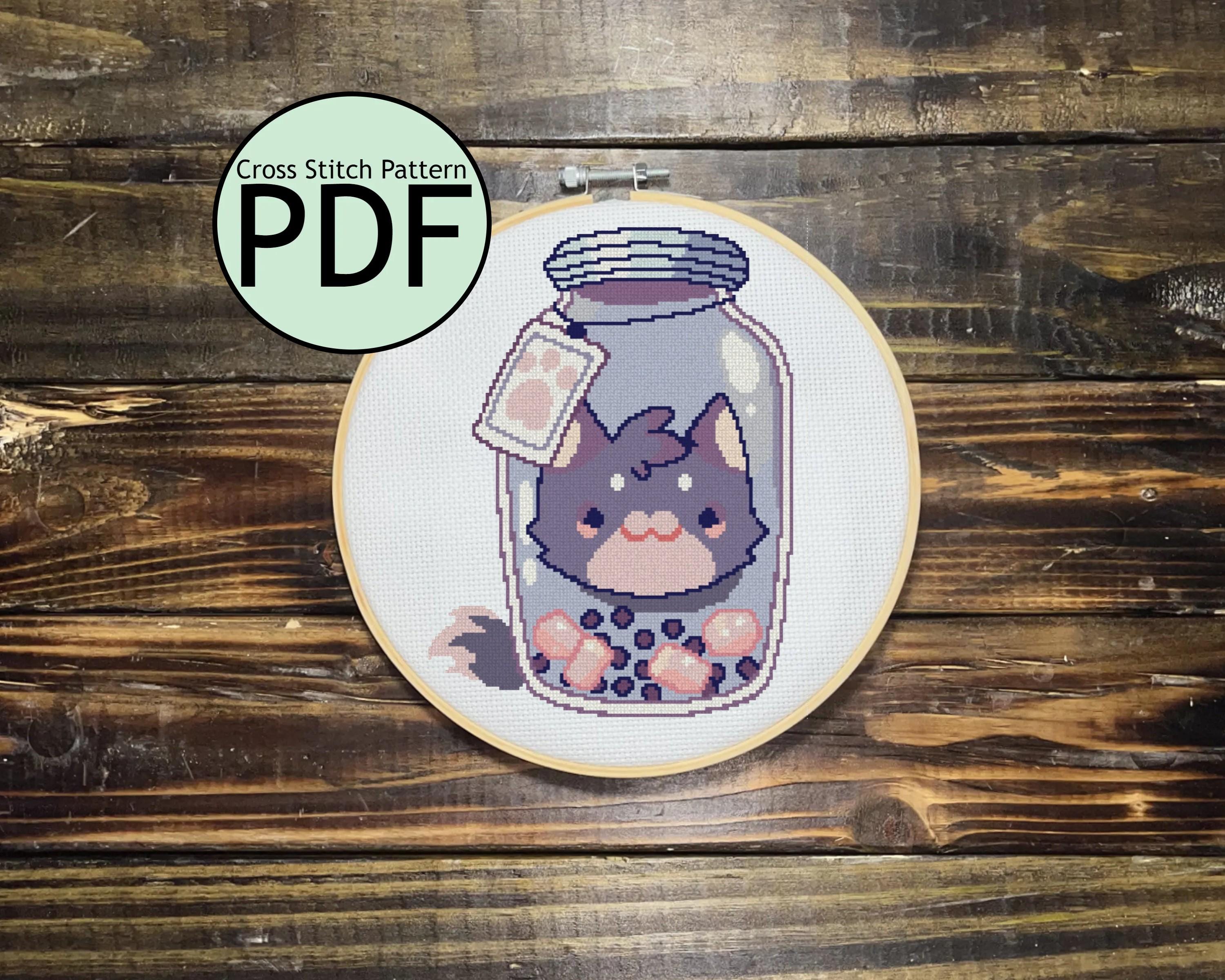 Taro Boba Cat Cross Stitch Pattern