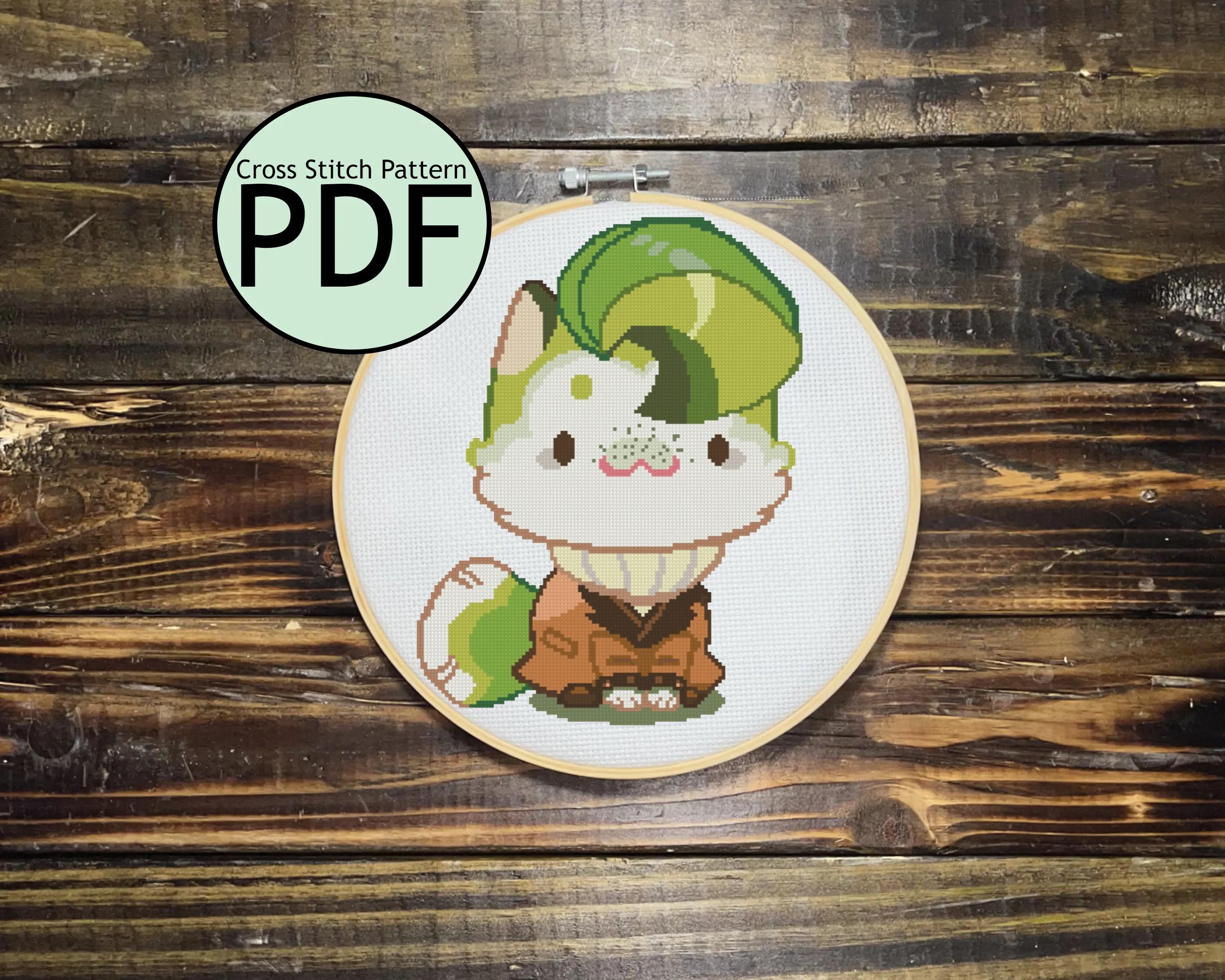 Matcha Cat Cross Stitch Pattern