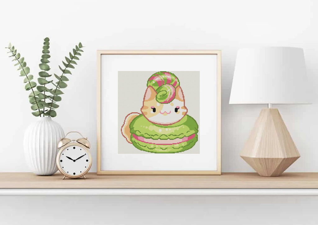 Matcha Macaroon Cat Cross Stitch