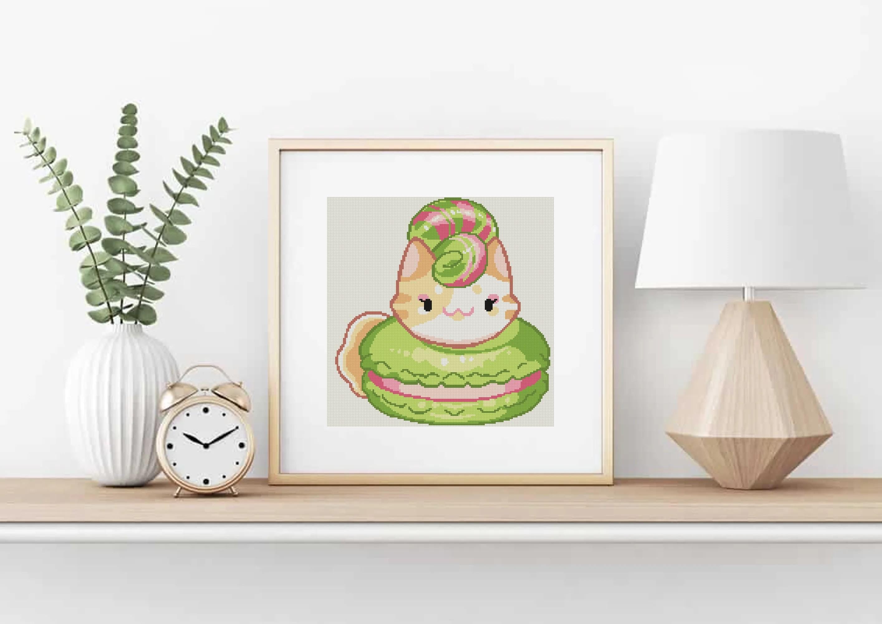 Matcha Macaroon Cat Cross Stitch