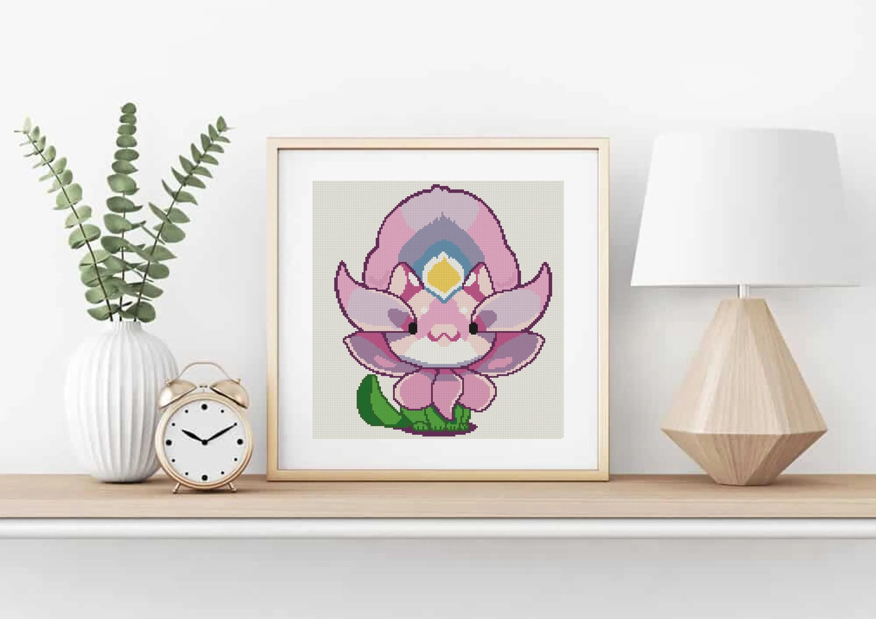 Water Hyacinth Cat Cross Stitch