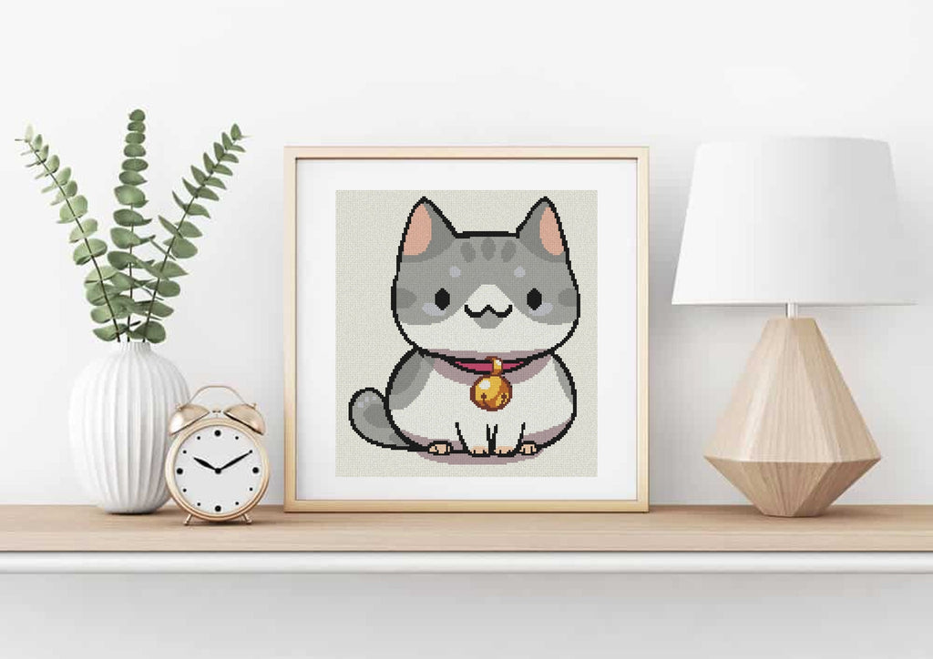 Fat Grey Cat Cross Stitch Pattern