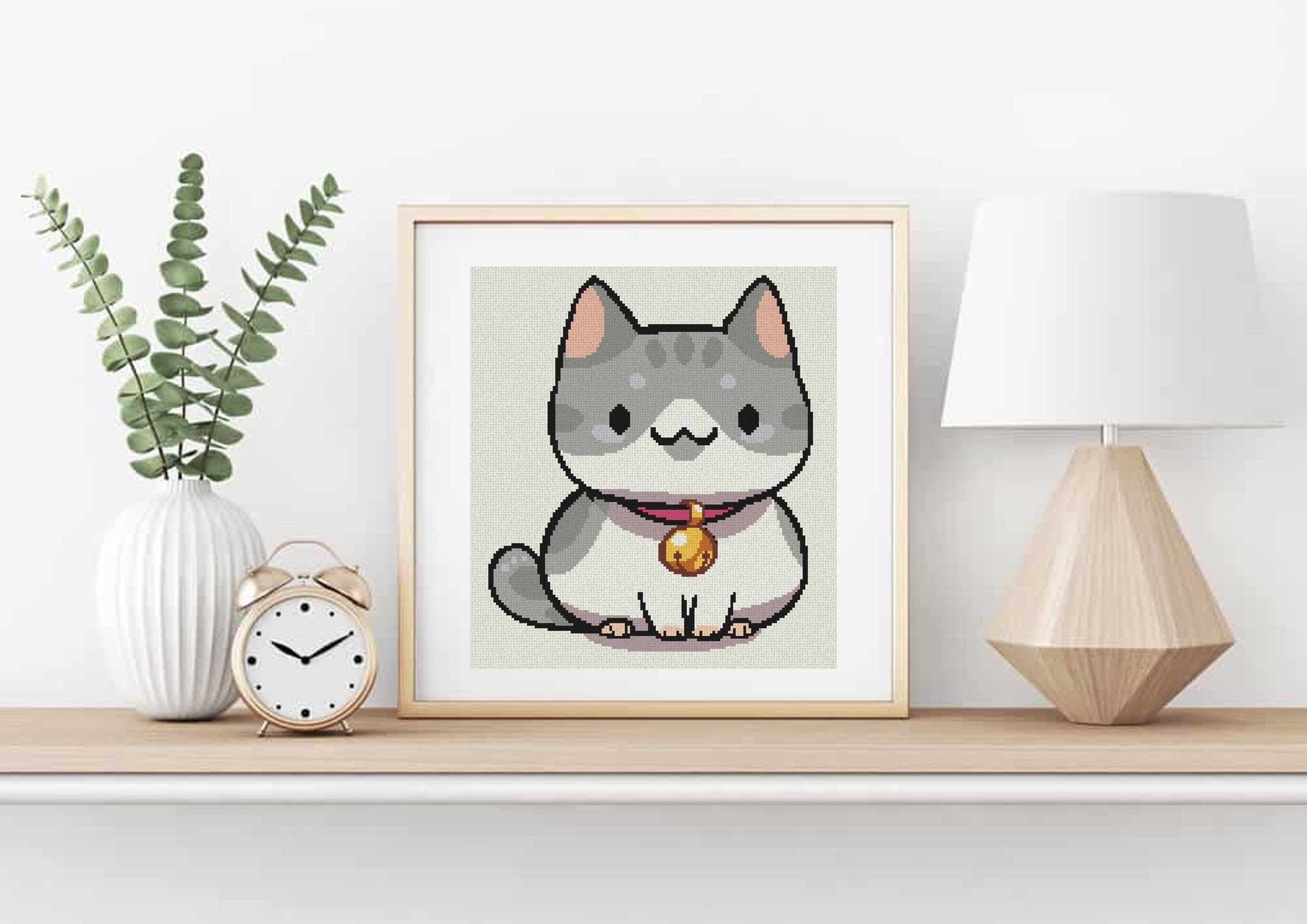 Fat Grey Cat Cross Stitch Pattern